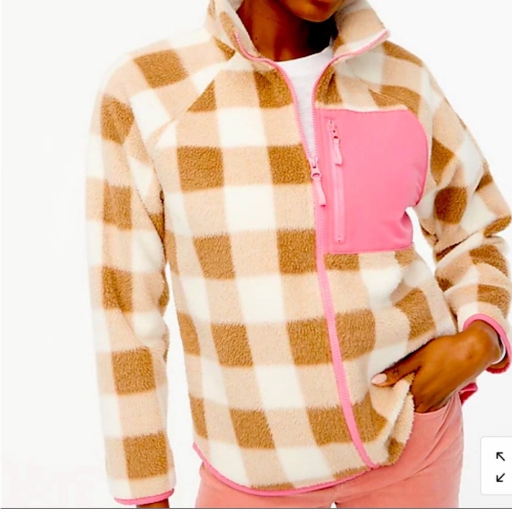 J. Crew checkered fleece zip up Sherpa lightweight jacket
